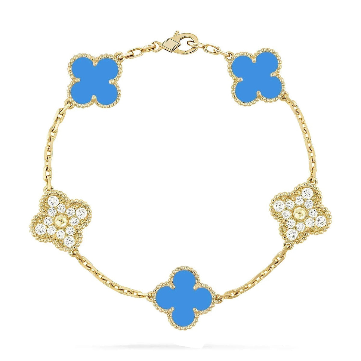 [Azure Tears]LUCKY CLOVER 5-MOTIF BRACELET - BLUE AGATE COLLECTION