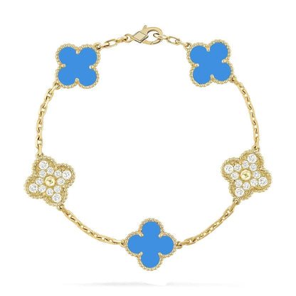 [Azure Tears]LUCKY CLOVER 5-MOTIF BRACELET - BLUE AGATE COLLECTION