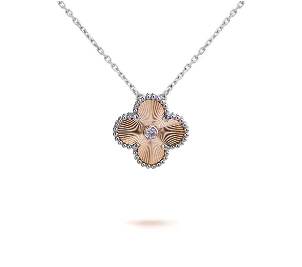 [Azure Tears]15MM CLOVER FLOWER PENDANT NECKLACE WHITE GOLD COLLECTION