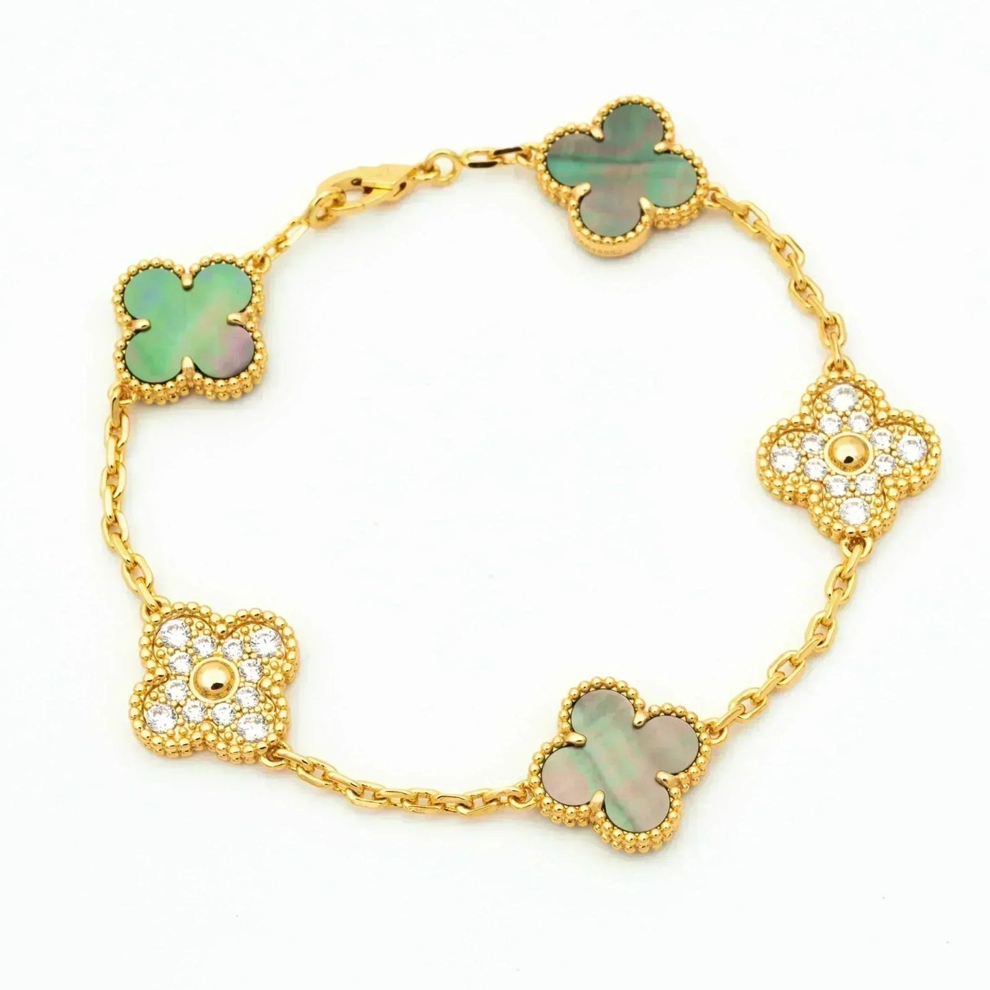 [Azure Tears]LUCKY CLOVER 5-MOTIF BRACELET - GREY MOTHER-OF-PEARL COLLECTION