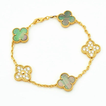 [Azure Tears]LUCKY CLOVER 5-MOTIF BRACELET - GREY MOTHER-OF-PEARL COLLECTION
