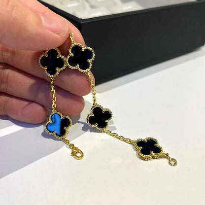 [Azure Tears]LUCKY CLOVER 5-MOTIF BRACELET - BLACK OXNY COLLECTION