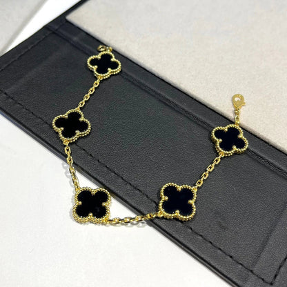 [Azure Tears]LUCKY CLOVER 5-MOTIF BRACELET - BLACK OXNY COLLECTION