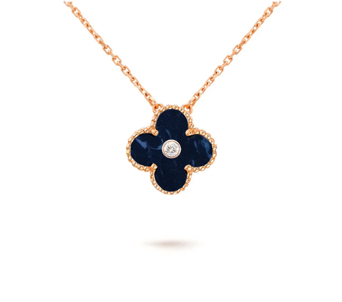 [Azure Tears]15MM CLOVER FLOWER DIAMOND PENDANT NECKLACE COLLECTION