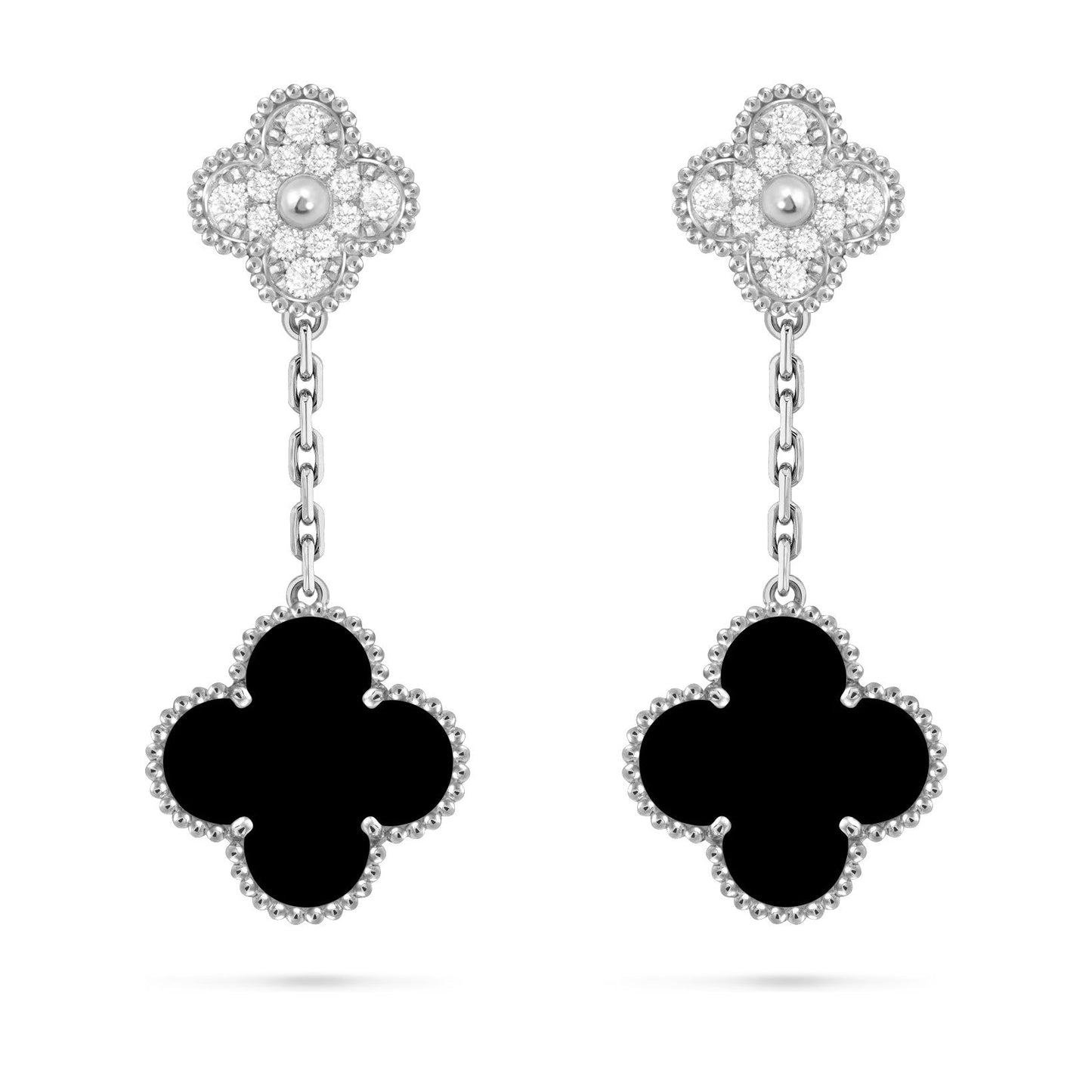 [Azure Tears]CLOVER DUAL-MOTIF STATEMENT STUD EARRINGS - DOUBLE-CHARM COLLECTION