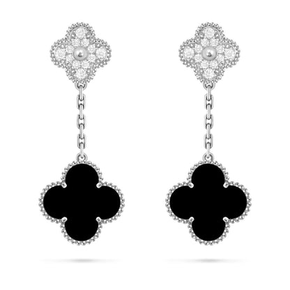 [Azure Tears]CLOVER DUAL-MOTIF STATEMENT STUD EARRINGS - DOUBLE-CHARM COLLECTION