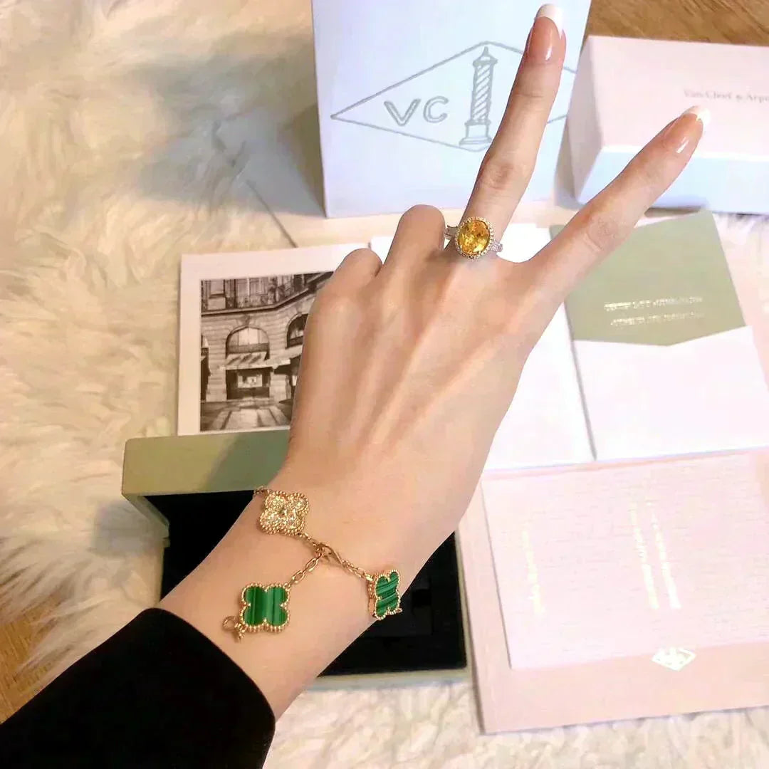 [Azure Tears]LUCKY CLOVER 5-MOTIF BRACELET - MALACHITE COLLECTION