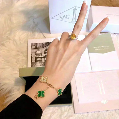 [Azure Tears]LUCKY CLOVER 5-MOTIF BRACELET - MALACHITE COLLECTION