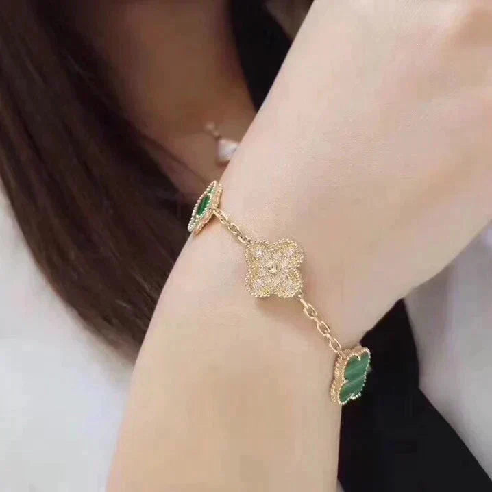 [Azure Tears]LUCKY CLOVER 5-MOTIF BRACELET - MALACHITE COLLECTION