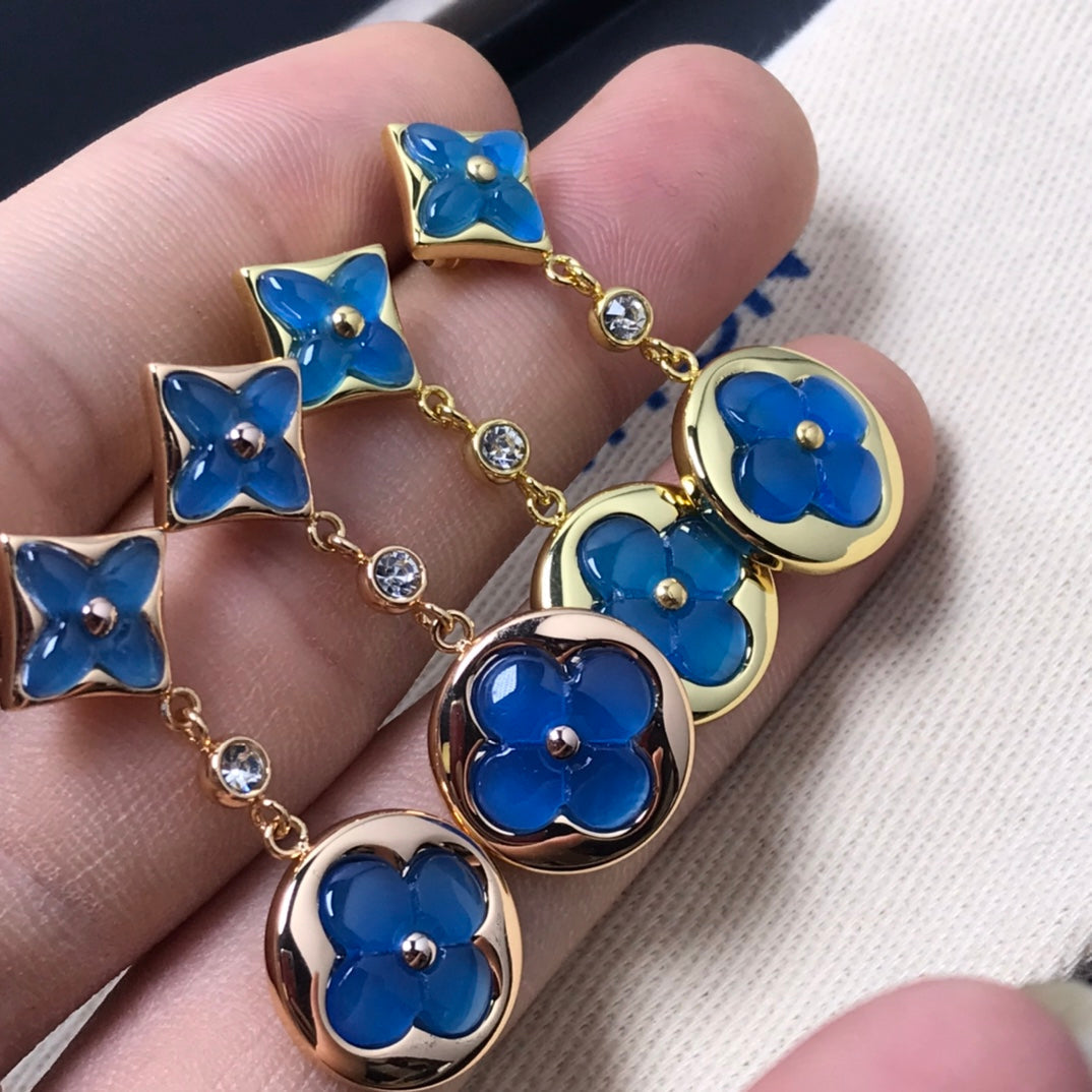 [Azure Tears]STAR AND SUN AGATE DIAMOND EARRINGS