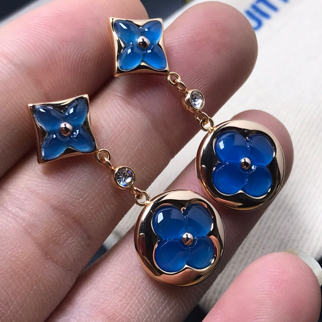[Azure Tears]STAR AND SUN AGATE DIAMOND EARRINGS