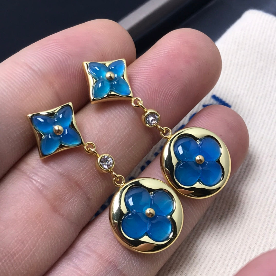 [Azure Tears]STAR AND SUN AGATE DIAMOND EARRINGS