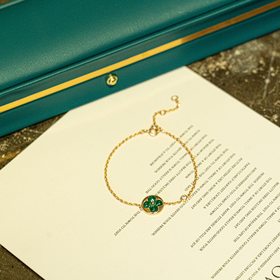 [Azure Tears]SUN MALACHITE 1 DIAMOND ROSE GOLD BRACELET