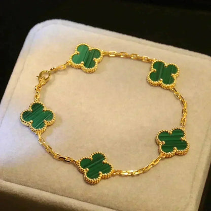 [Azure Tears]LUCKY CLOVER 5-MOTIF BRACELET - MALACHITE COLLECTION