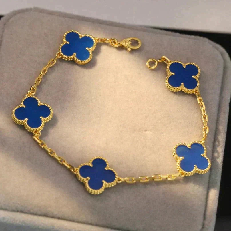 [Azure Tears]LUCKY CLOVER 5-MOTIF BRACELET - BLUE AGATE COLLECTION