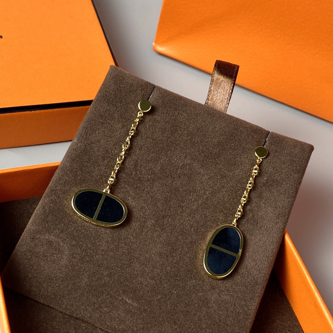 [Azure Tears]CHAINE VERSO BLACK CERAMIC EARRINGS