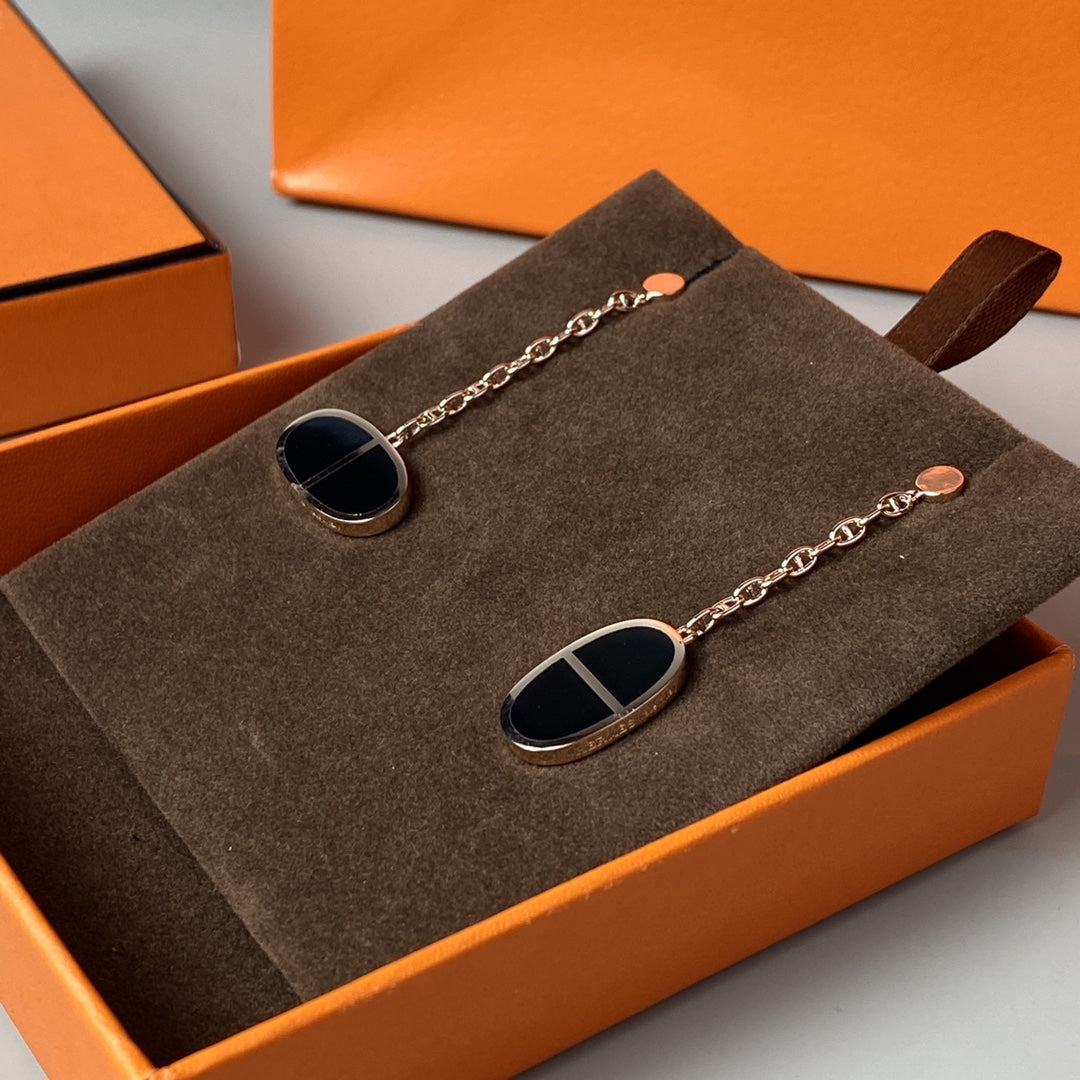 [Azure Tears]CHAINE VERSO BLACK CERAMIC EARRINGS