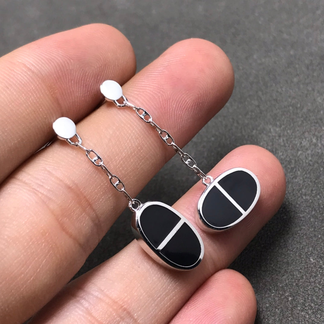 [Azure Tears]CHAINE VERSO BLACK CERAMIC SILVER EARRINGS