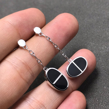 [Azure Tears]CHAINE VERSO BLACK CERAMIC SILVER EARRINGS