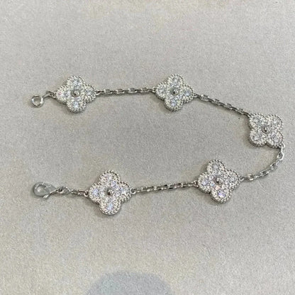 [Azure Tears]LUCKY CLOVER 5-MOTIF BRACELET - FULL-DIAMOND