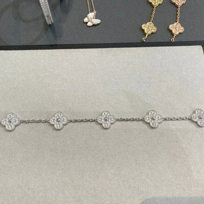 [Azure Tears]LUCKY CLOVER 5-MOTIF BRACELET - FULL-DIAMOND