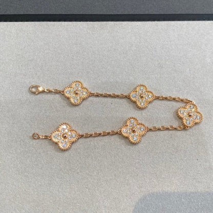 [Azure Tears]LUCKY CLOVER 5-MOTIF BRACELET - FULL-DIAMOND