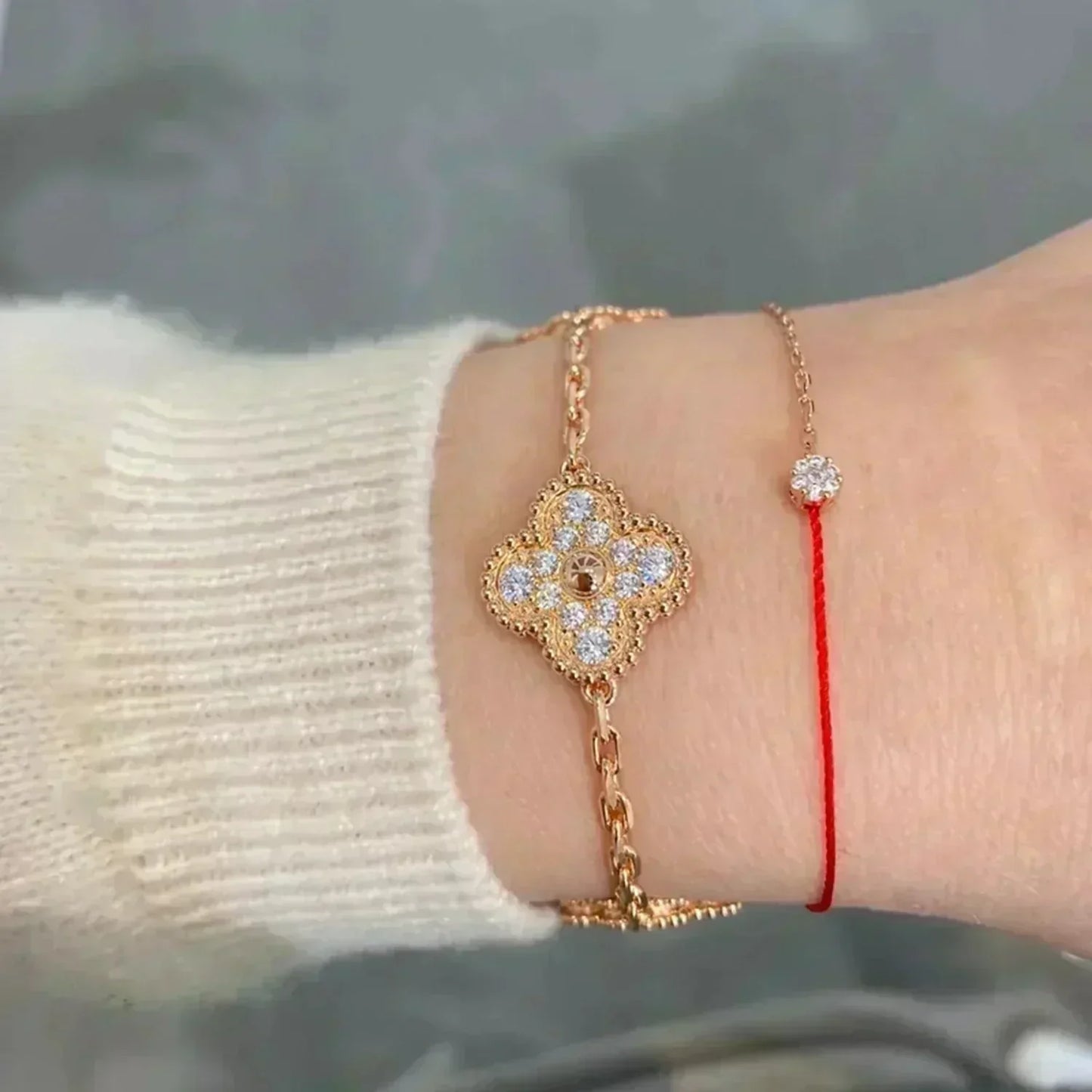 [Azure Tears]LUCKY CLOVER 5-MOTIF BRACELET - FULL-DIAMOND