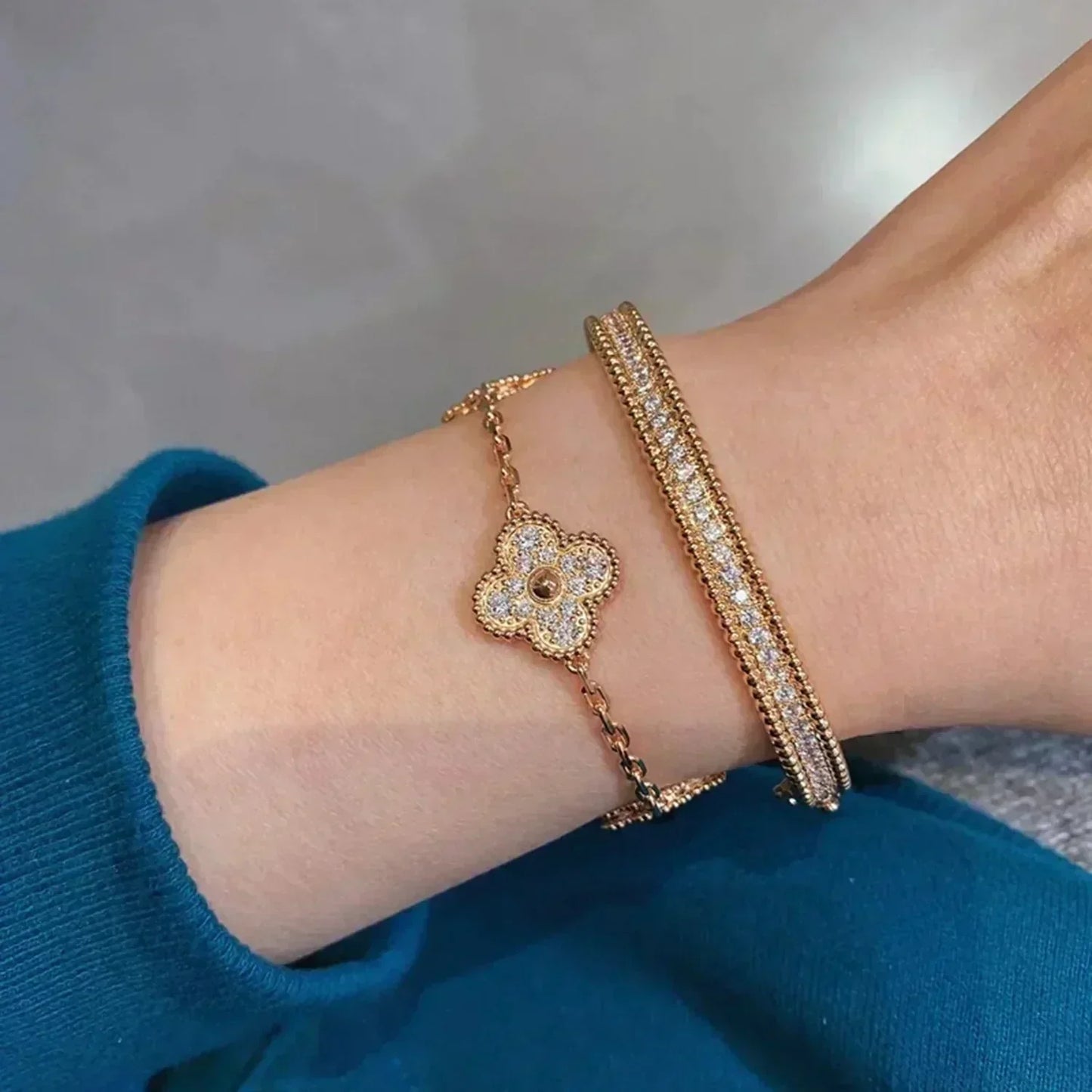 [Azure Tears]LUCKY CLOVER 5-MOTIF BRACELET - FULL-DIAMOND