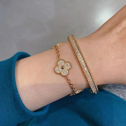 [Azure Tears]LUCKY CLOVER 5-MOTIF BRACELET - FULL-DIAMOND