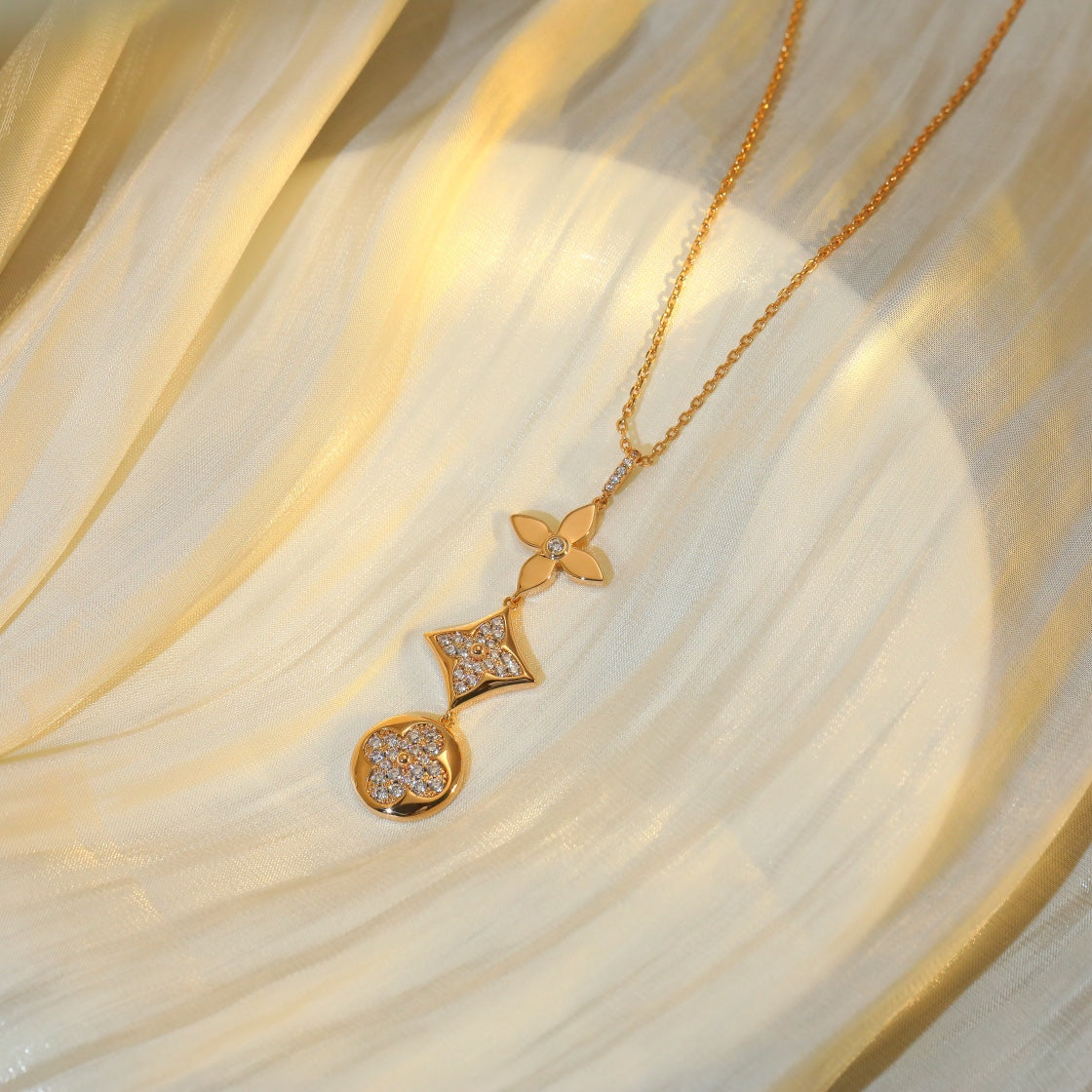 [Azure Tears]STAR AND SUN DIAMOND ROSE GOLD NECKLACE
