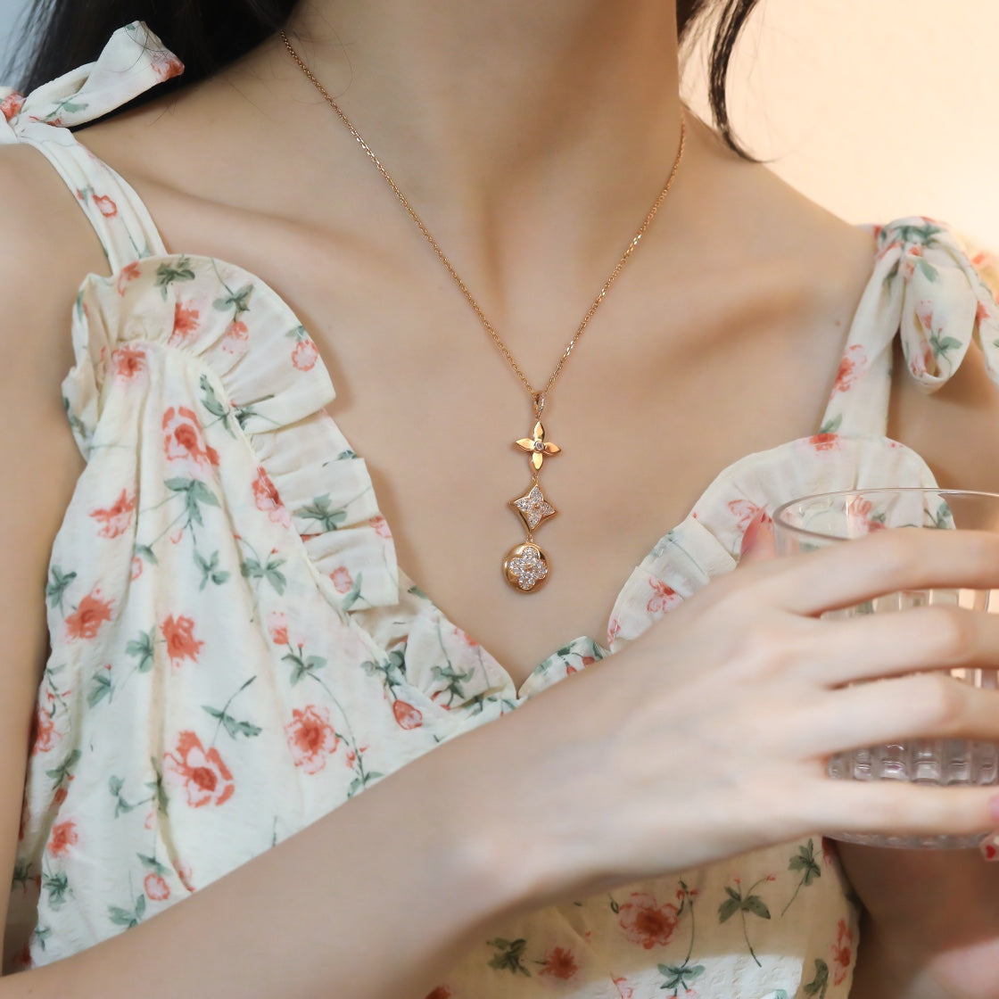 [Azure Tears]STAR AND SUN DIAMOND ROSE GOLD NECKLACE