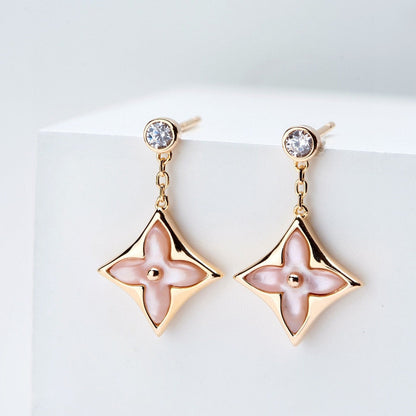 [Azure Tears]DOUBLE STAR ROSE GOLD MOP DROP EARRINGS