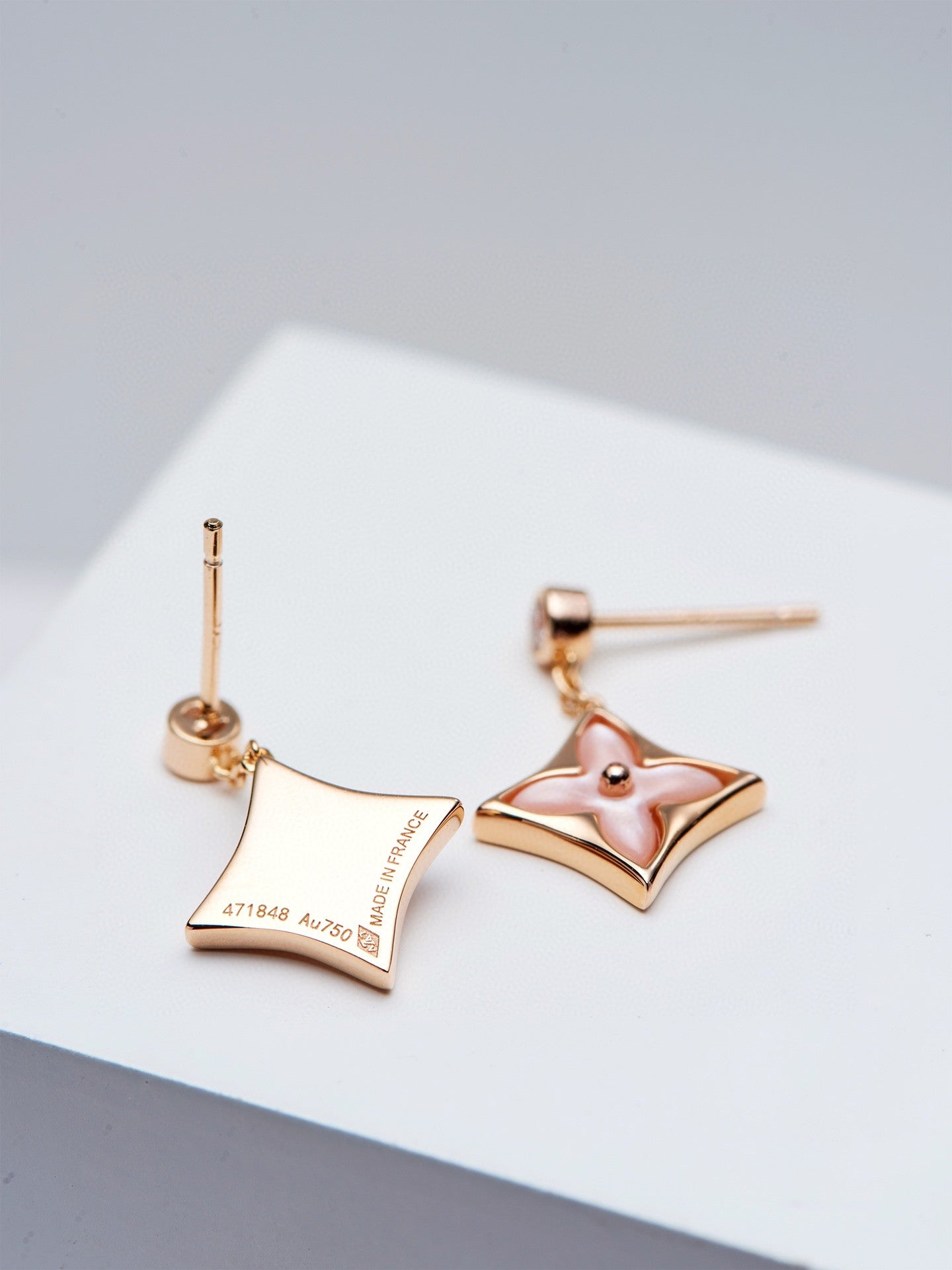 [Azure Tears]DOUBLE STAR ROSE GOLD MOP DROP EARRINGS