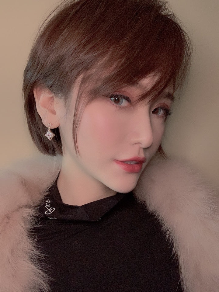 [Azure Tears]DOUBLE STAR ROSE GOLD MOP DROP EARRINGS