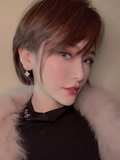 [Azure Tears]DOUBLE STAR ROSE GOLD MOP DROP EARRINGS