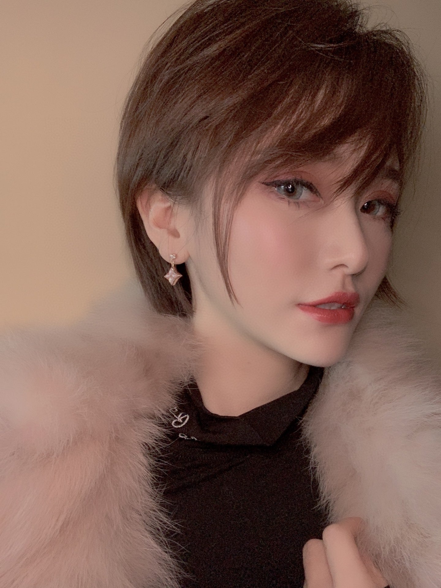 [Azure Tears]DOUBLE STAR ROSE GOLD MOP DROP EARRINGS