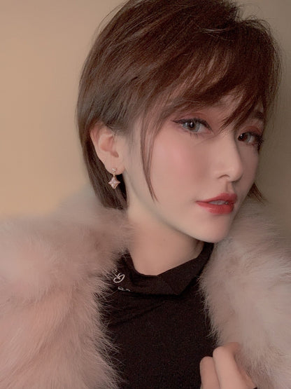 [Azure Tears]DOUBLE STAR ROSE GOLD MOP DROP EARRINGS