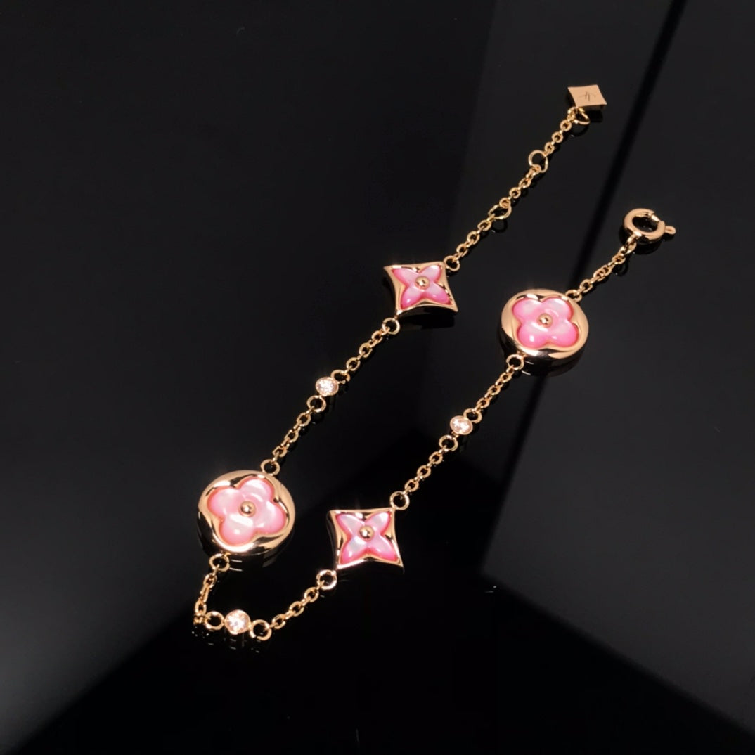 [Azure Tears]STAR AND SUN 4 MOTIF PINK MOP ROSE GOLD BRACELET