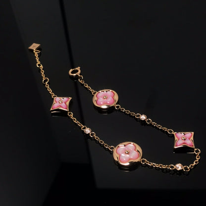 [Azure Tears]STAR AND SUN 4 MOTIF PINK MOP ROSE GOLD BRACELET