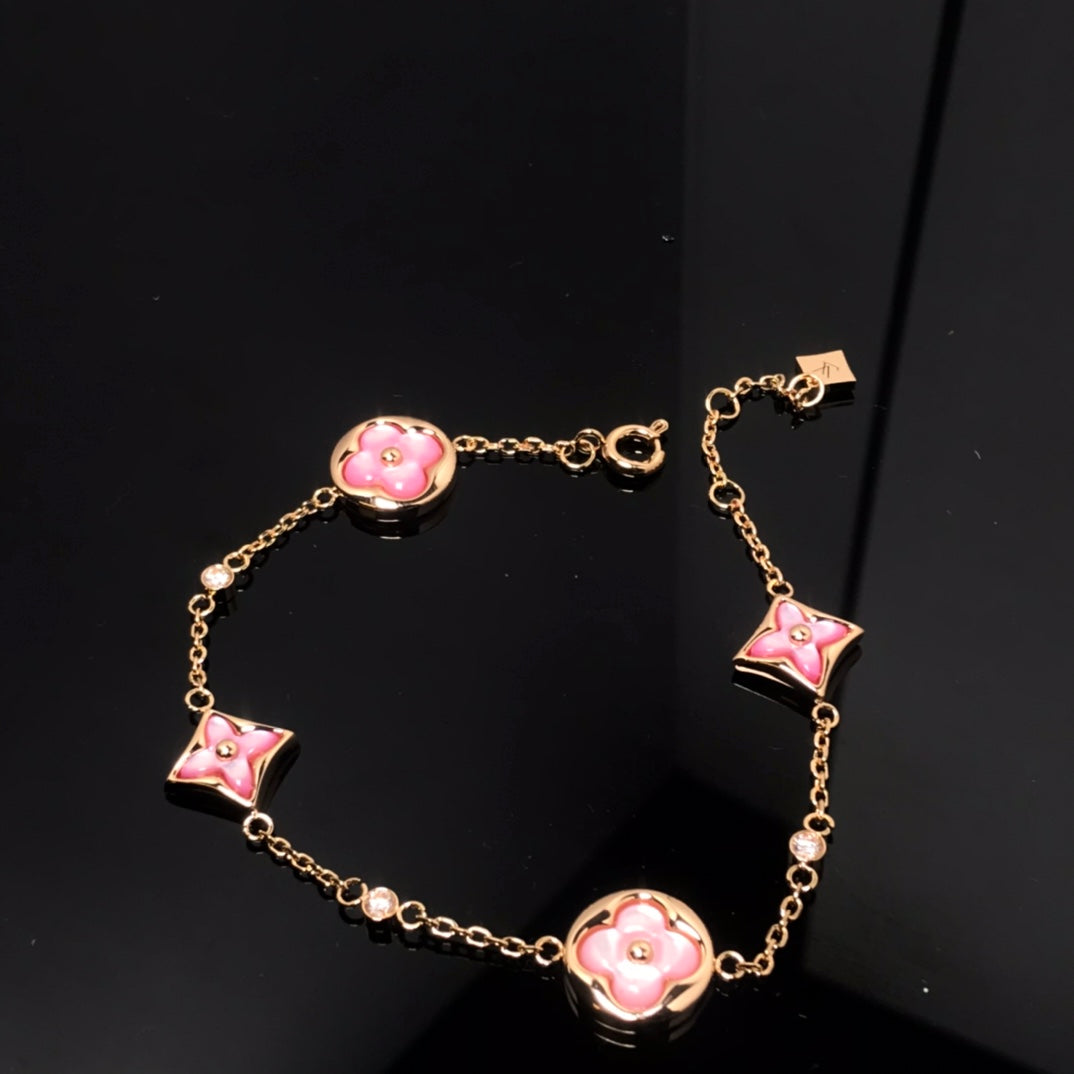 [Azure Tears]STAR AND SUN 4 MOTIF PINK MOP ROSE GOLD BRACELET