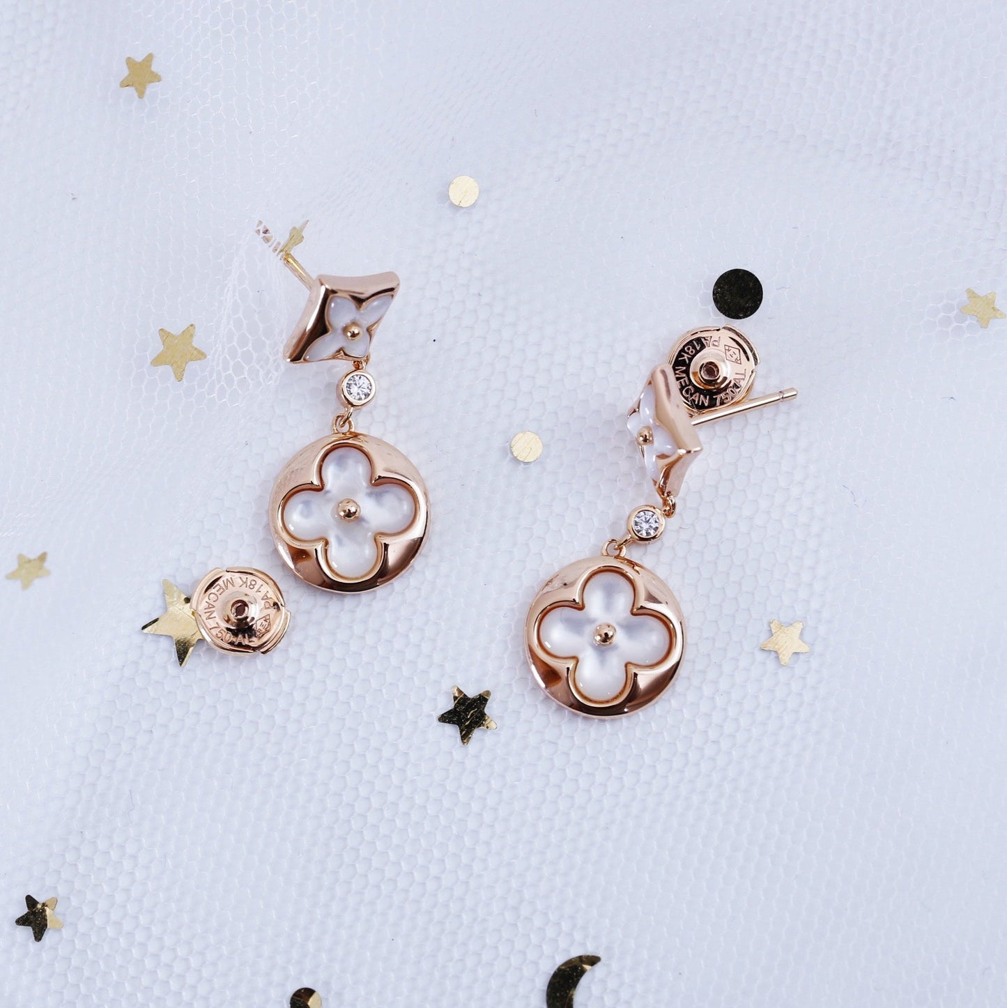 [Azure Tears]STAR AND SUN ROSE GOLD MOP DROP EARRINGS