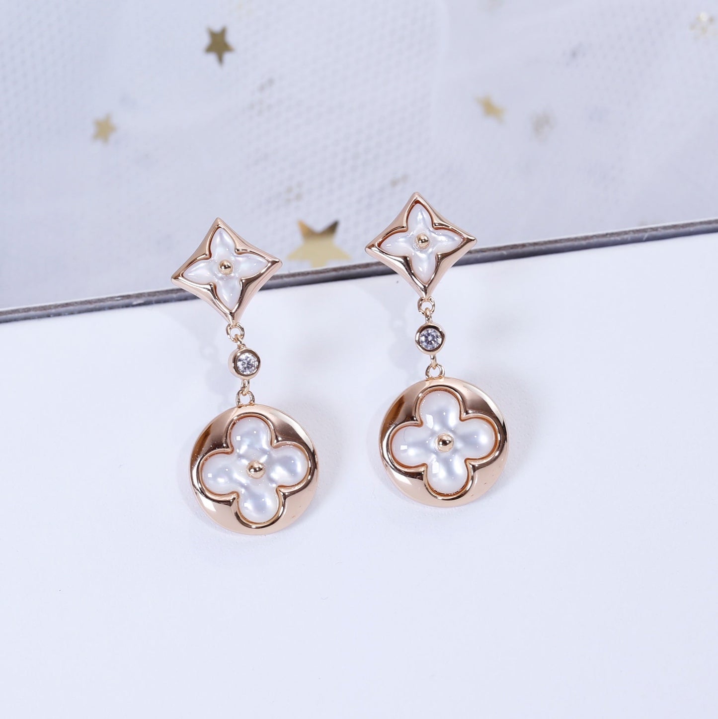 [Azure Tears]STAR AND SUN ROSE GOLD MOP DROP EARRINGS