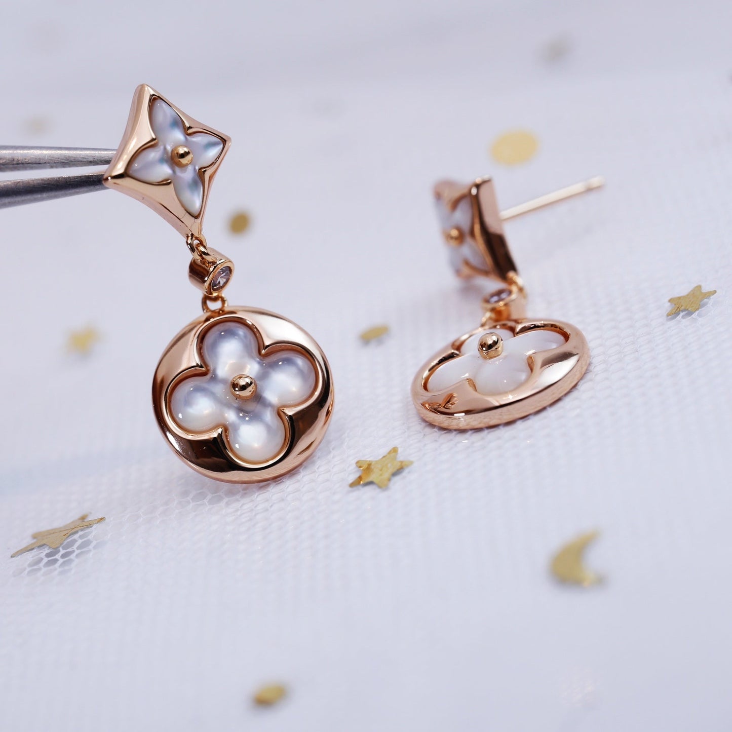 [Azure Tears]STAR AND SUN ROSE GOLD MOP DROP EARRINGS
