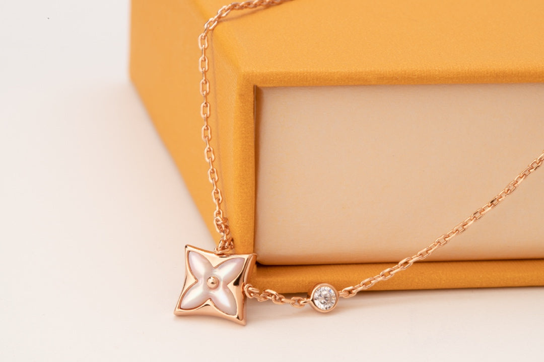 [Azure Tears]STAR PINK MOP 1 DIAMOND ROSE GOLD NECKLACE