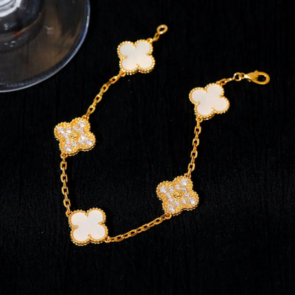 [Azure Tears]LUCKY CLOVER 5-MOTIF BRACELET - WHITE MOTHER-OF-PEARL COLLECTION