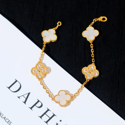 [Azure Tears]LUCKY CLOVER 5-MOTIF BRACELET - WHITE MOTHER-OF-PEARL COLLECTION