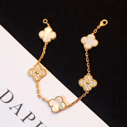 [Azure Tears]LUCKY CLOVER 5-MOTIF BRACELET - WHITE MOTHER-OF-PEARL COLLECTION