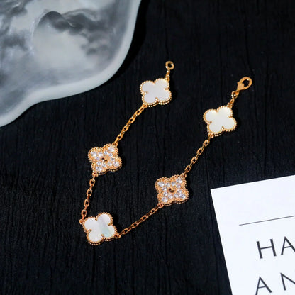 [Azure Tears]LUCKY CLOVER 5-MOTIF BRACELET - WHITE MOTHER-OF-PEARL COLLECTION