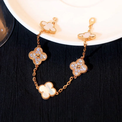 [Azure Tears]LUCKY CLOVER 5-MOTIF BRACELET - WHITE MOTHER-OF-PEARL COLLECTION