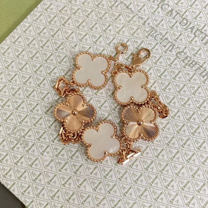 [Azure Tears]LUCKY CLOVER 5-MOTIF BRACELET - WHITE MOTHER-OF-PEARL COLLECTION
